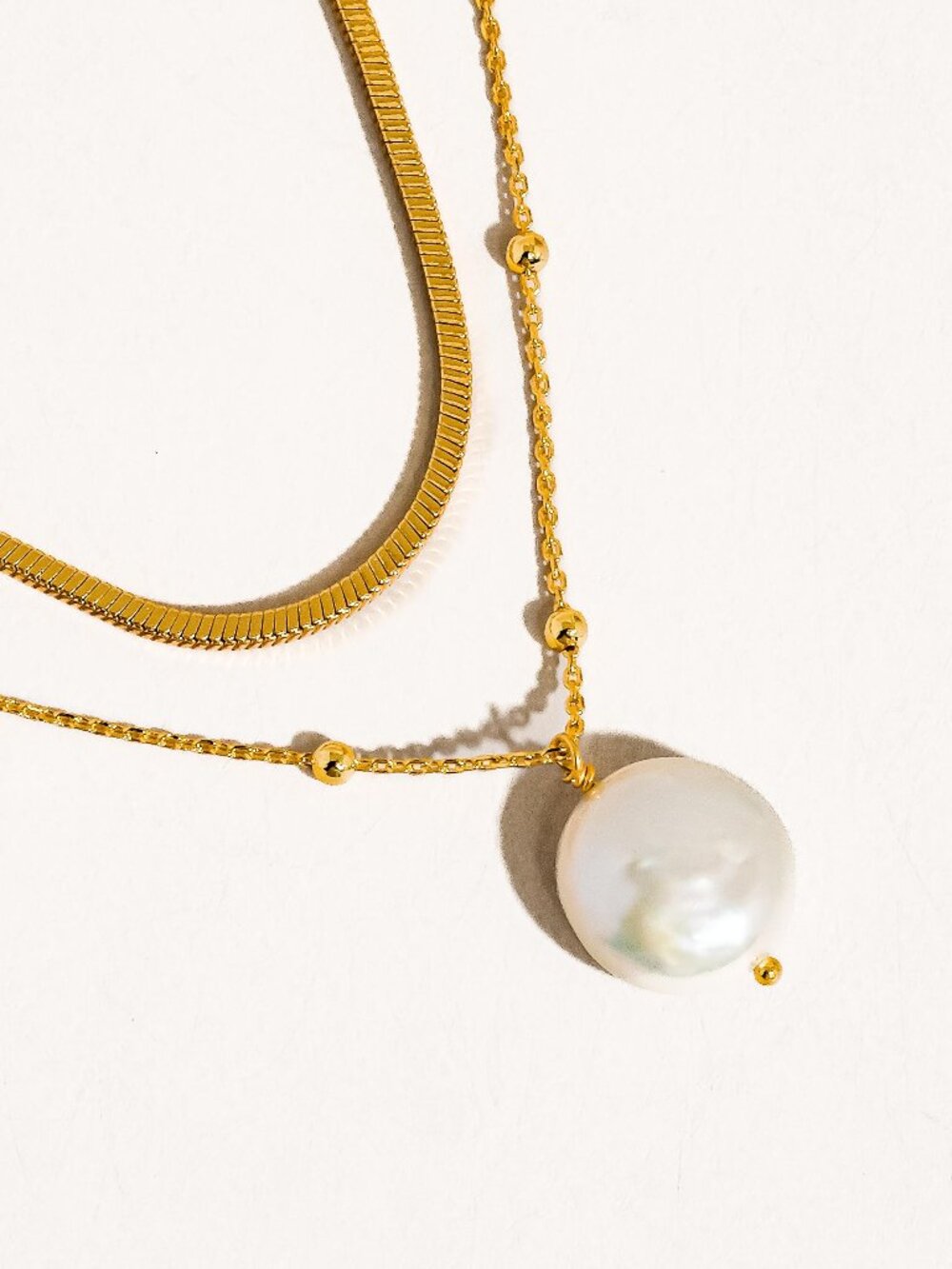 18K Gold Layered Pearl Chain Necklace